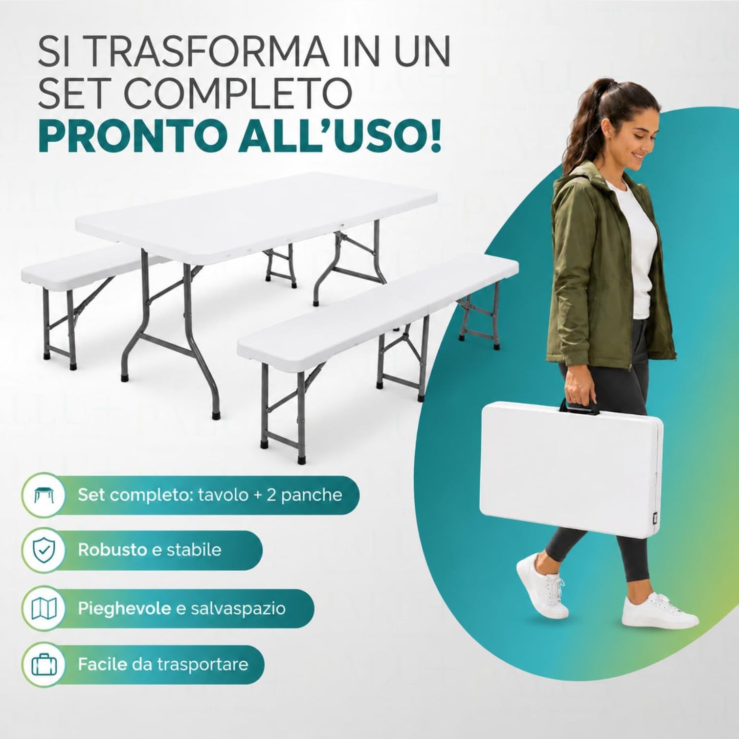 Tavolo Pieghevole Rettangolare 180x70x74cm